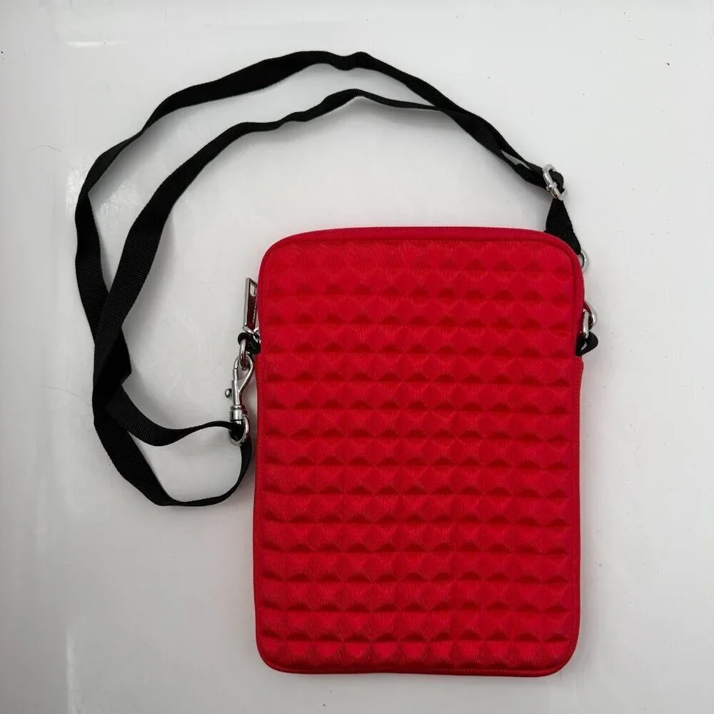 REBECCA MINKOFF Red Neoprene Pyramid Stud iPad Tablet Case Bag